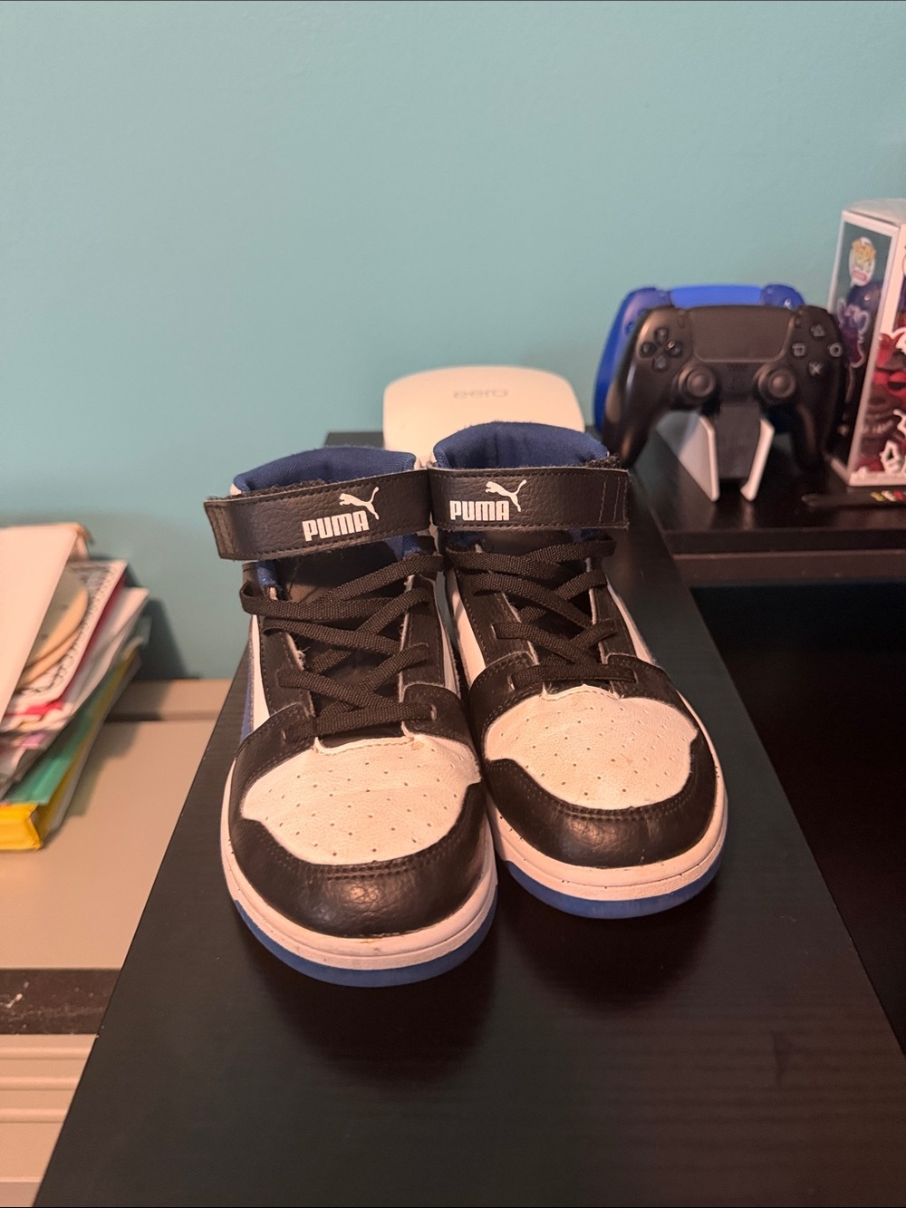 Puma Kids Black, White & Blue High-Top Sneakers with Strap